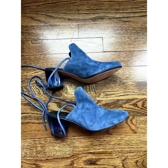 NIB Free People Lucite Block Heel Wrap Suede Heel Mules Blue Women's Size 7.5 - Picture 3 of 13